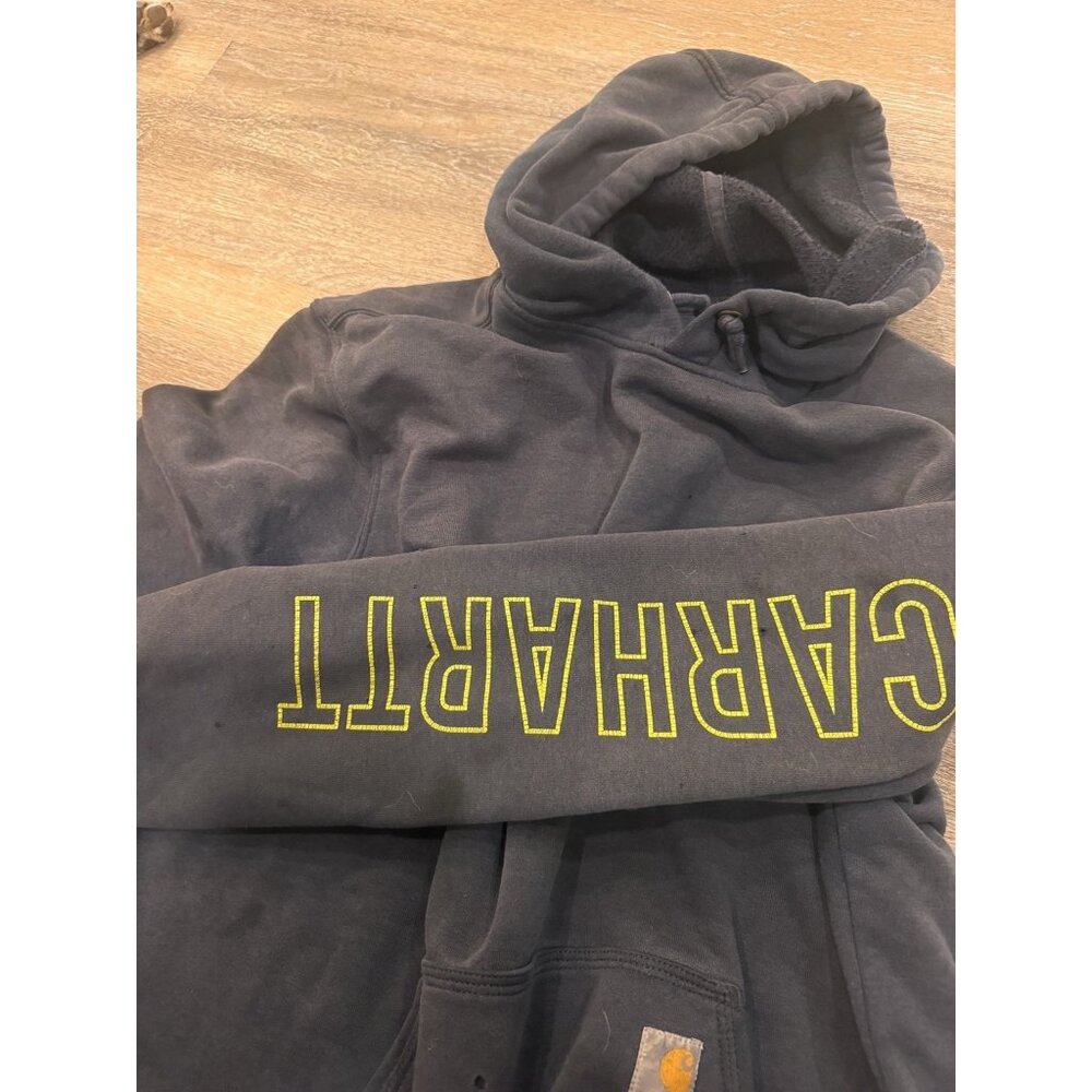 Carhartt XL Pullover Hoodie Work Worn Distressed Welding Burn Holes Oil Stains - Picture 11 of 14